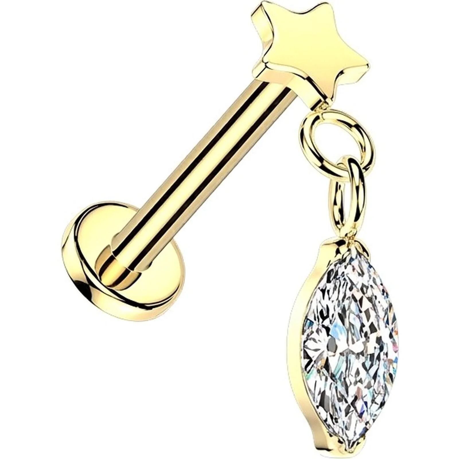 Titan Labret flacher Stern mit Marquise Zirkonia Anhänger Push-In
