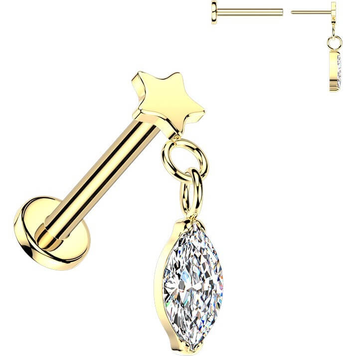 Titan Labret flacher Stern mit Marquise Zirkonia Anhänger Push-In - Image 2