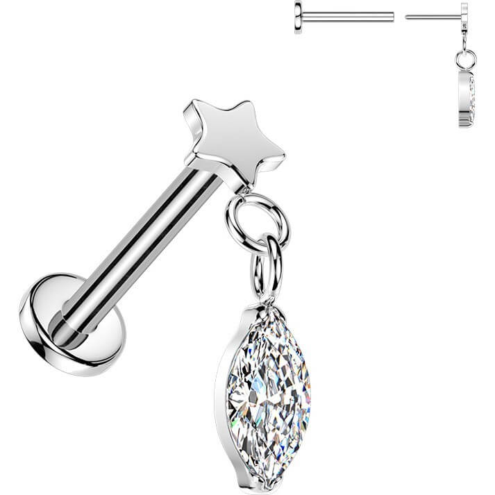 Titan Labret flacher Stern mit Marquise Zirkonia Anhänger Push-In - Image 3