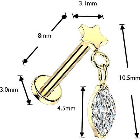 Titan Labret flacher Stern mit Marquise Zirkonia Anhänger Push-In - Image 4