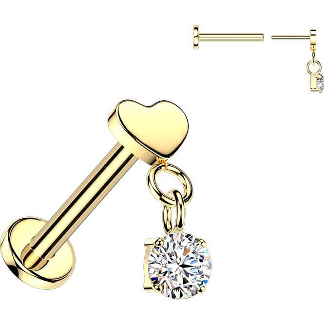 Titan Labret flaches Herz mit rundem Zirkonia Anhänger Push-In - Image 2