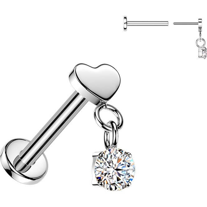 Titan Labret flaches Herz mit rundem Zirkonia Anhänger Push-In - Image 3