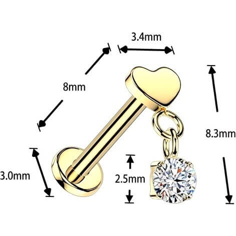 Titan Labret flaches Herz mit rundem Zirkonia Anhänger Push-In - Image 4