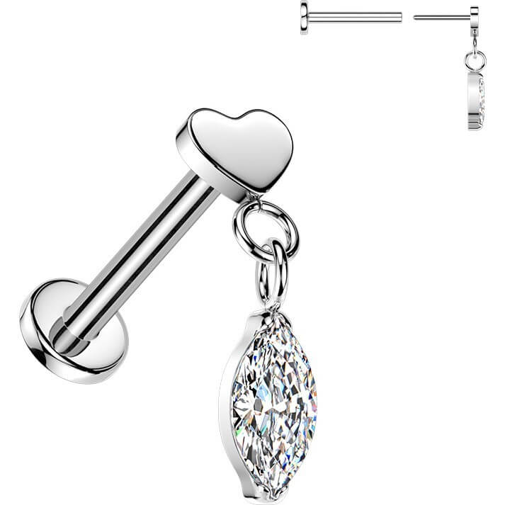 Titan Labret flaches Herz Marquise Zirkonia Dangle Push-In - Image 3