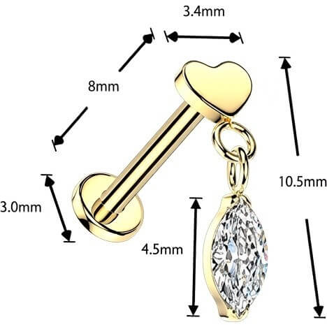 Titan Labret flaches Herz Marquise Zirkonia Dangle Push-In - Image 4