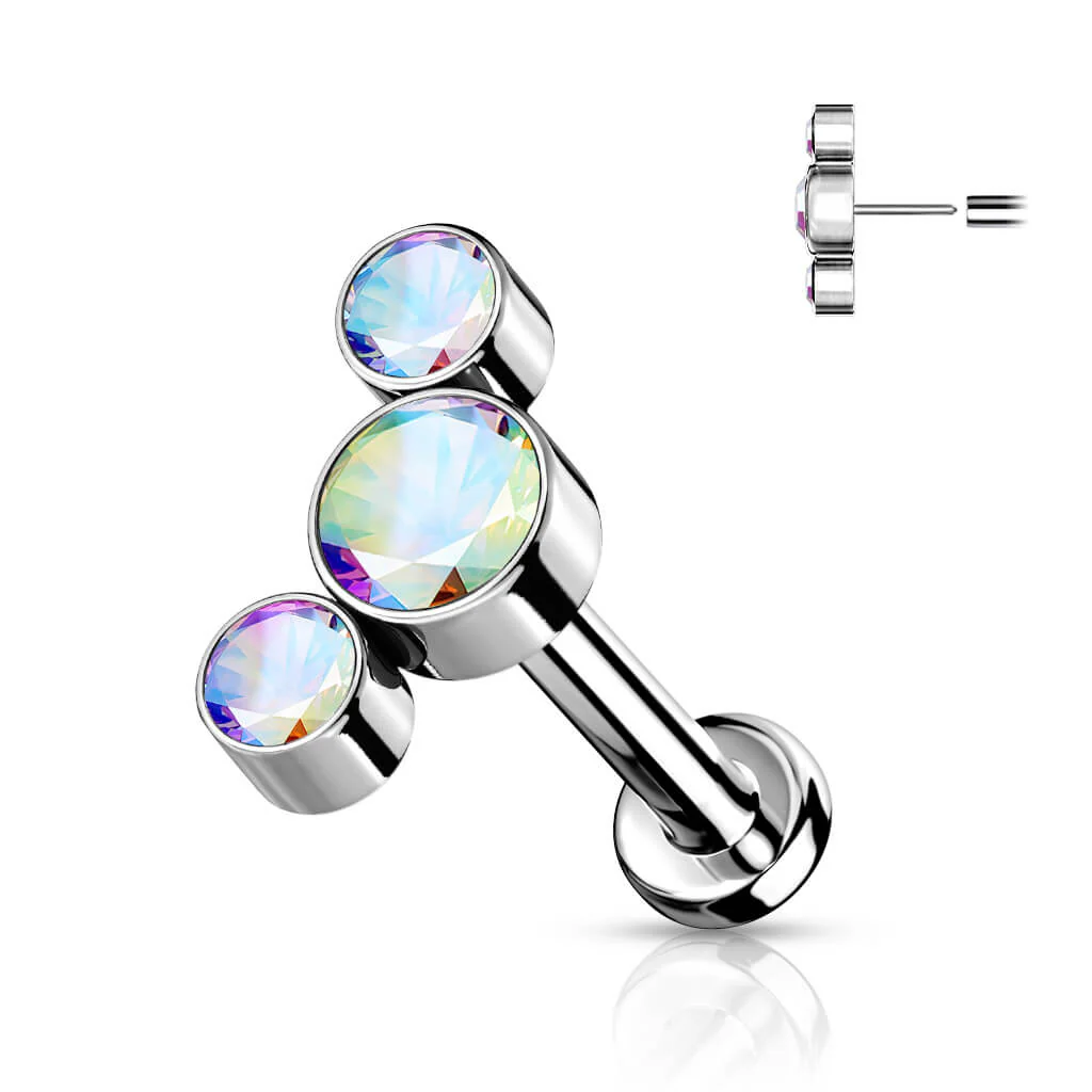 Titan Labret 3 Zirkonia Silber Push-In - Image 2