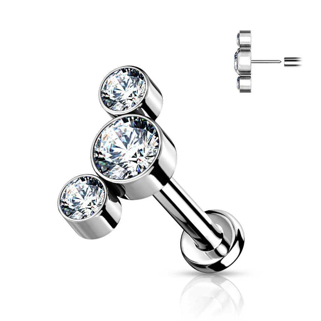 Titan Labret 3 Zirkonia Silber Push-In - Image 3