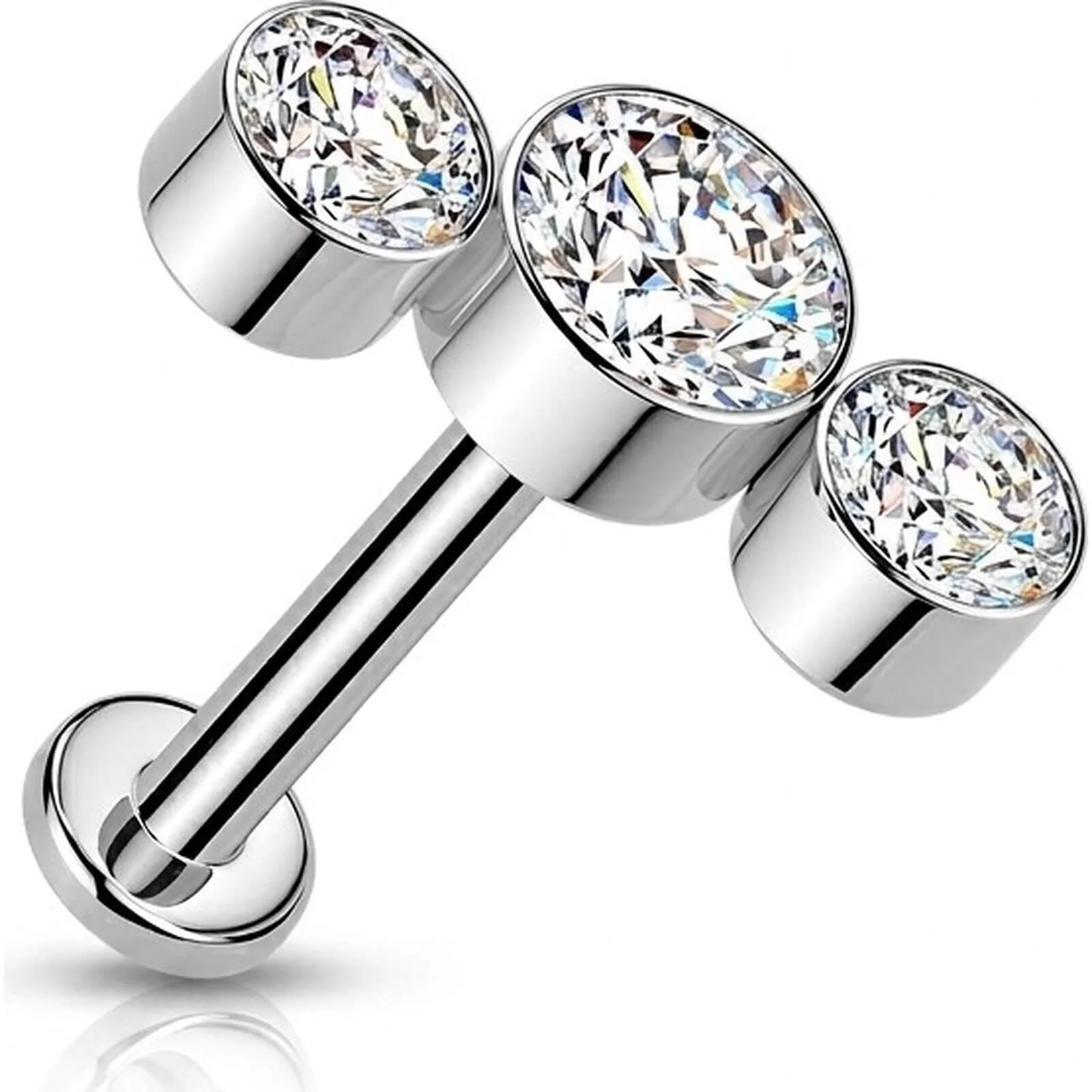 Titan Labret 3 runde Zirkonia Lünettenfassung Kurve Push-In