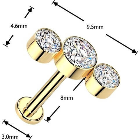 Titan Labret 3 runde Zirkonia Lünettenfassung Kurve Push-In - Image 5