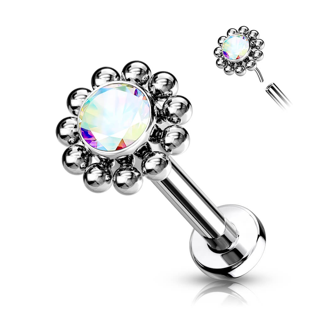 Titan Labret Blume Zirkonia Silber Push-In - Image 2
