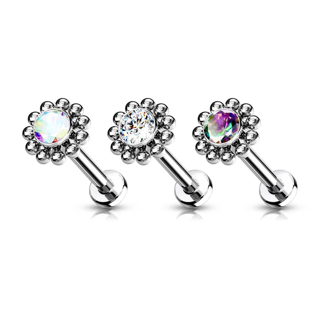 Titan Labret Blume Zirkonia Silber Push-In - Image 4