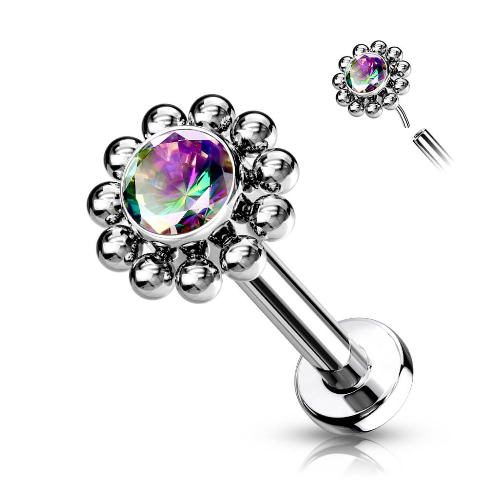 Titan Labret Blume Zirkonia Silber Push-In - Image 5
