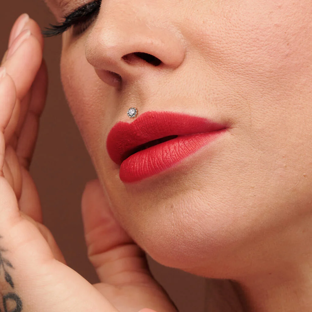 Titan Labret Blume Zirkonia Silber Push-In - Image 6