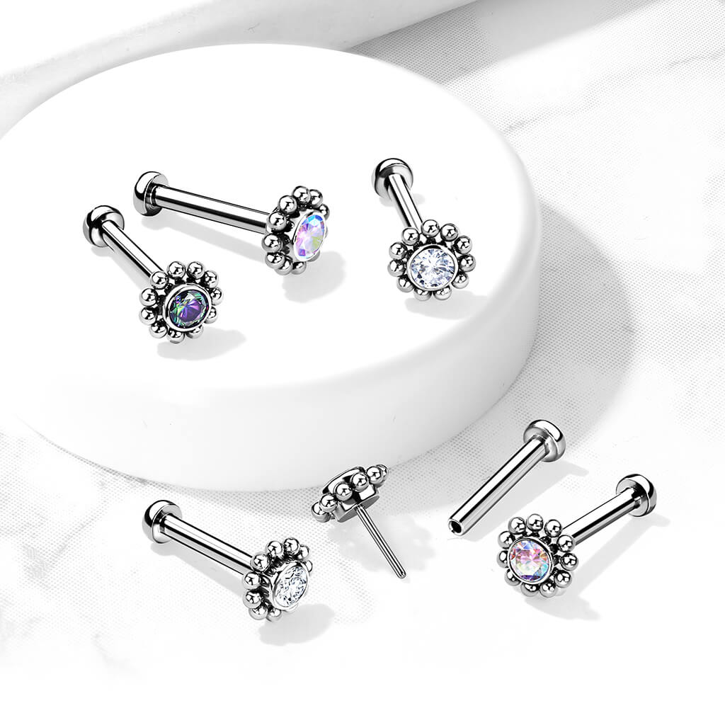 Titan Labret Blume Zirkonia Silber Push-In - Image 7