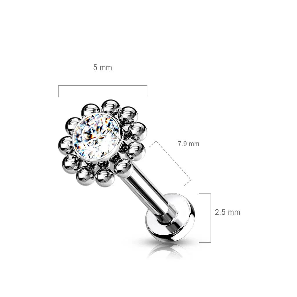 Titan Labret Blume Zirkonia Silber Push-In - Image 8