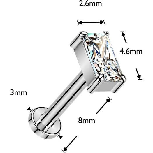 Titan Labret Rechteck Zirkonia Push-In - Image 6