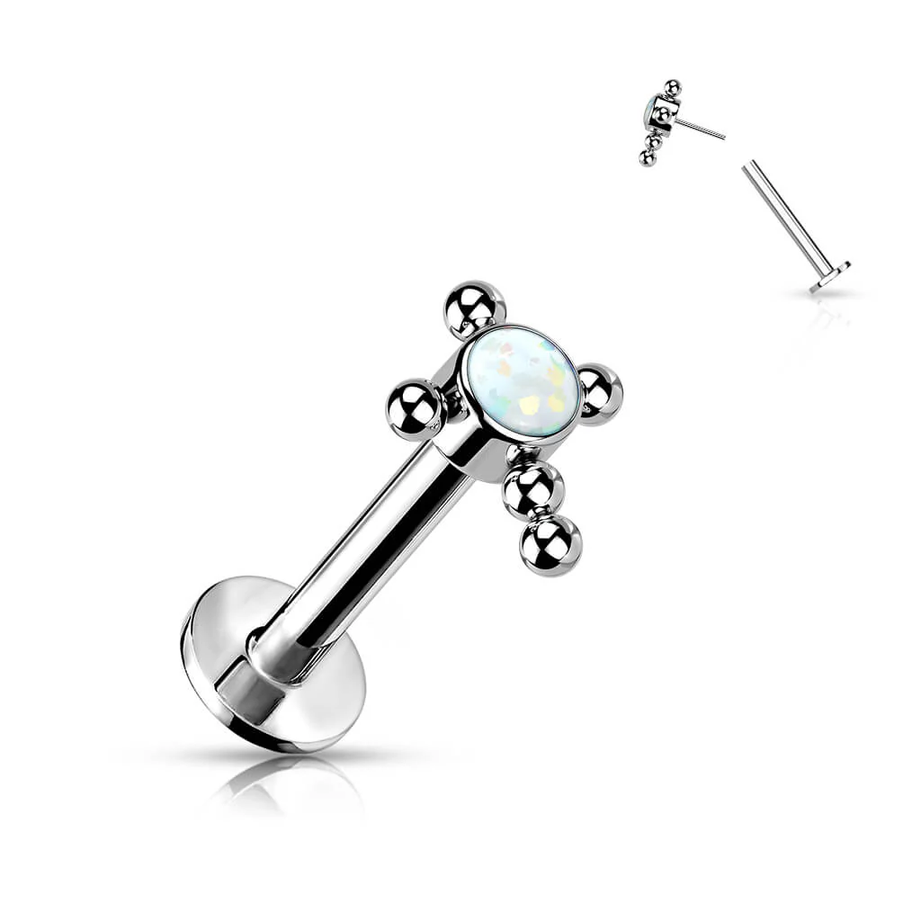 Titan Labret Kreuz Zirkonia Opal Silber Push-In - Image 7
