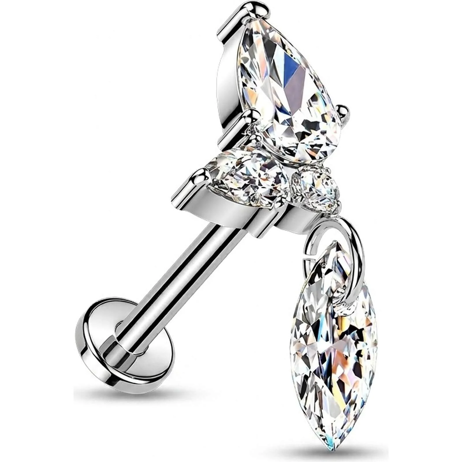 Titan Labret Zirkonia Cluster Marquise Zirkonia Dangle Push-In
