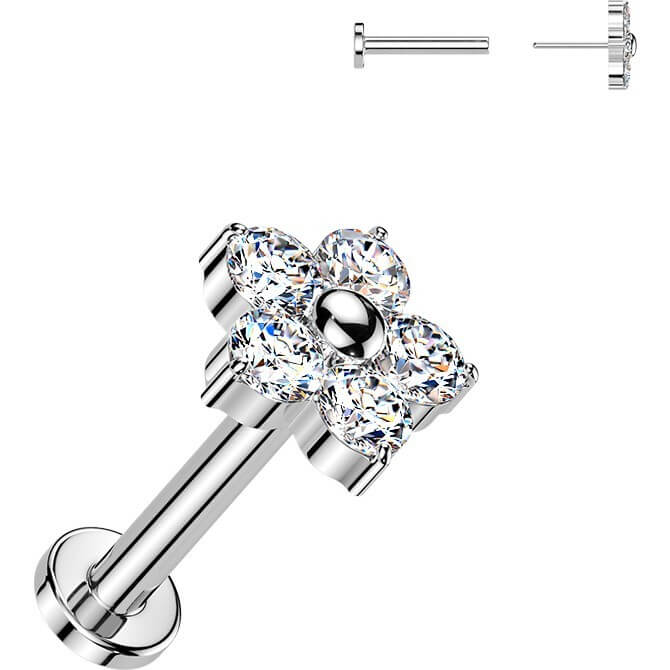 Titan Labret 5 Zirkonia Blume Push-In - Image 2