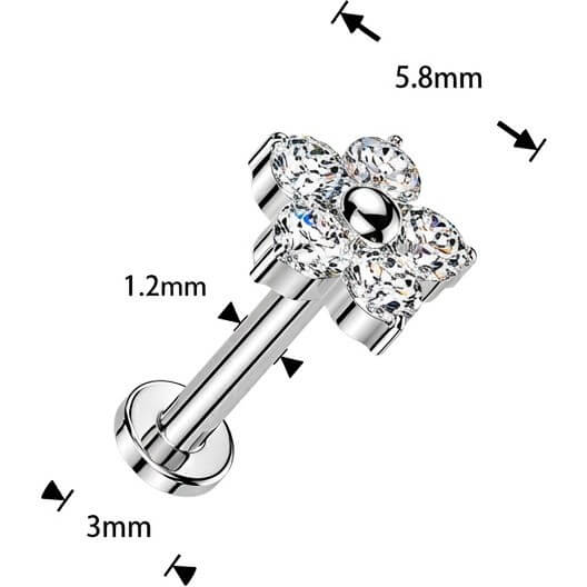 Titan Labret 5 Zirkonia Blume Push-In - Image 4
