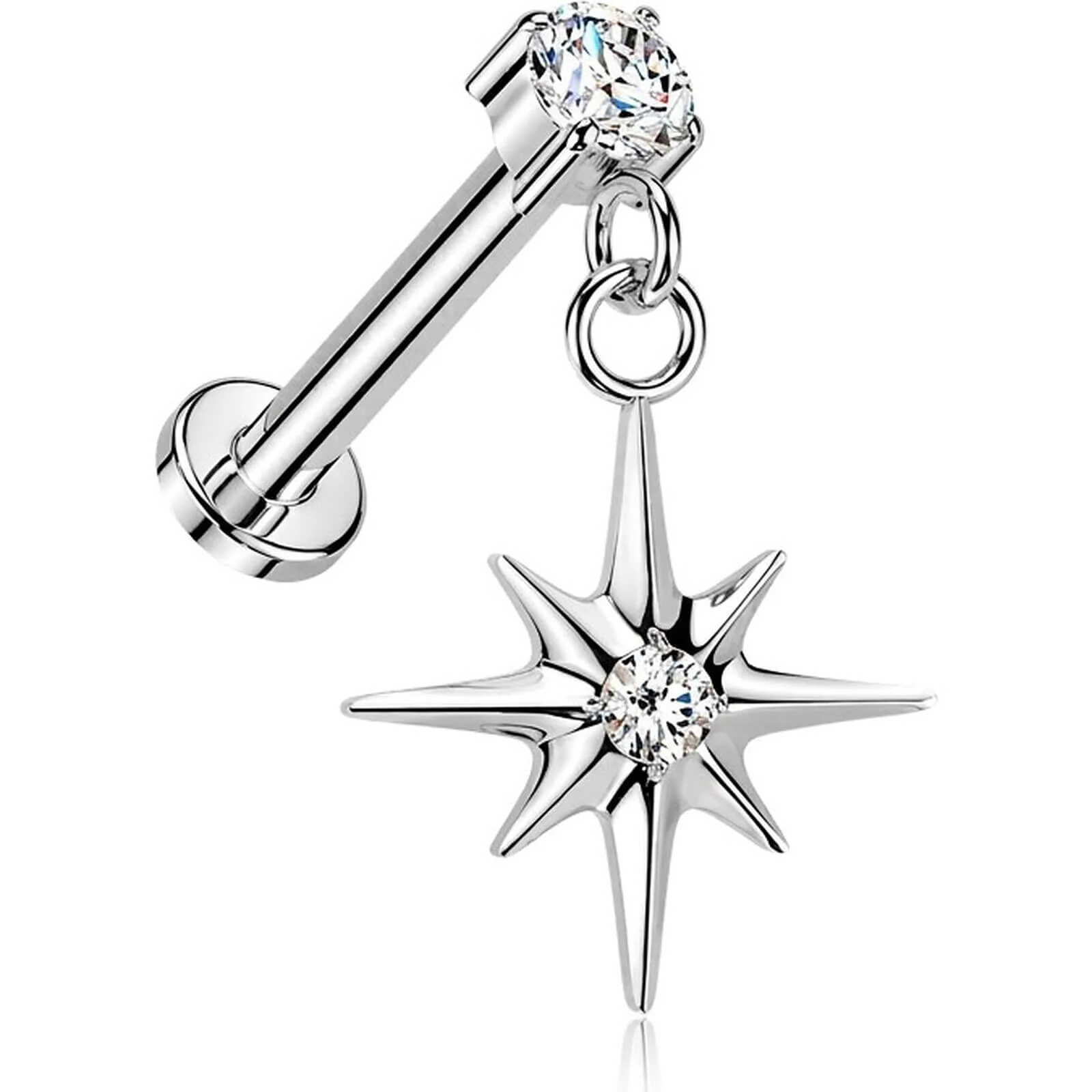 Titan Labret Krappenfassung Zirkonia Stern Dangle Push-In
