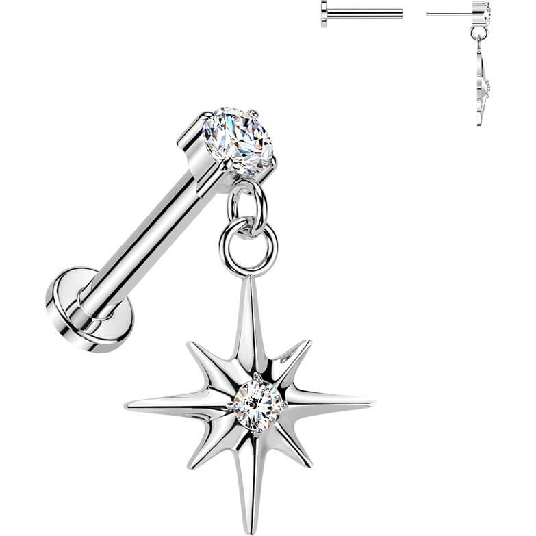 Titan Labret Krappenfassung Zirkonia Stern Dangle Push-In - Image 2