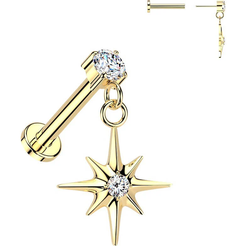 Titan Labret Krappenfassung Zirkonia Stern Dangle Push-In - Image 3