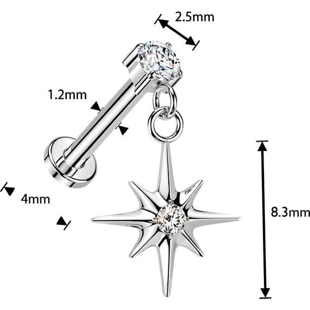 Titan Labret Krappenfassung Zirkonia Stern Dangle Push-In - Image 4