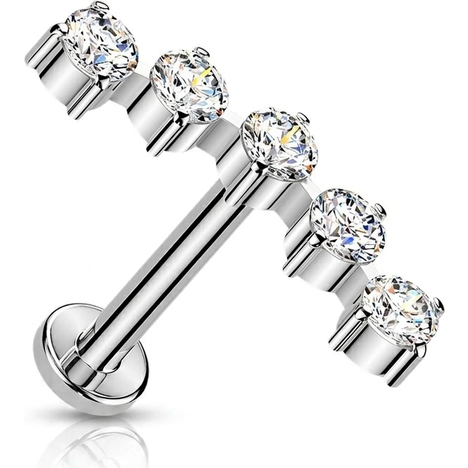 Titan Labret 5 runde Zirkonias Push-In