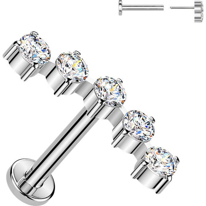 Titan Labret 5 runde Zirkonias Push-In - Image 2