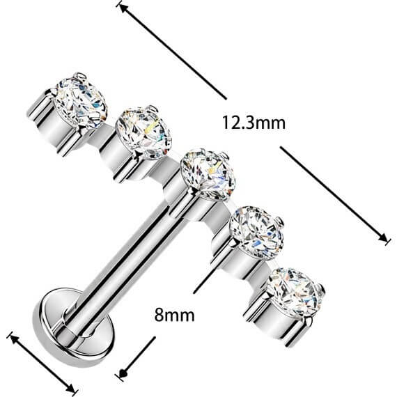 Titan Labret 5 runde Zirkonias Push-In - Image 4