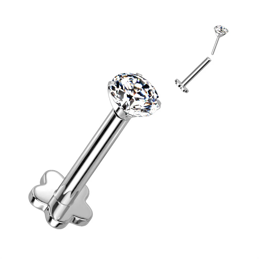 Titan Labret Zirkonia Blumen Base Push-In - Image 3