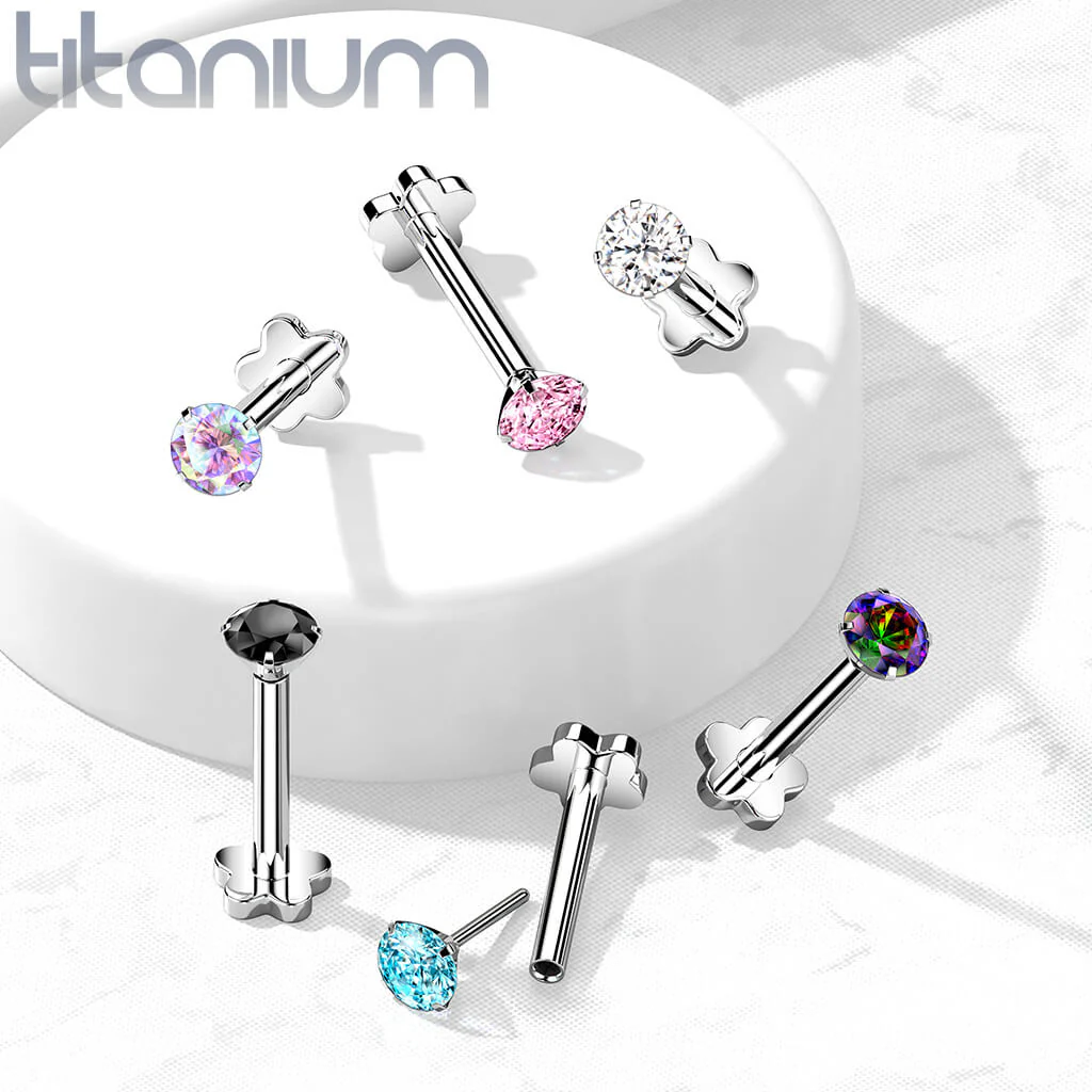 Titan Labret Zirkonia Blumen Base Push-In - Image 6