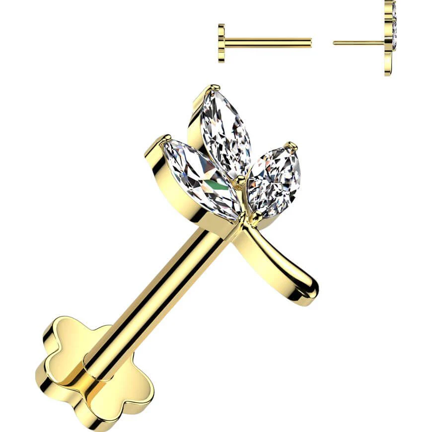 Titan Labret 3 Zirkonia Marquise Schliff Blatt Push-In - Image 3