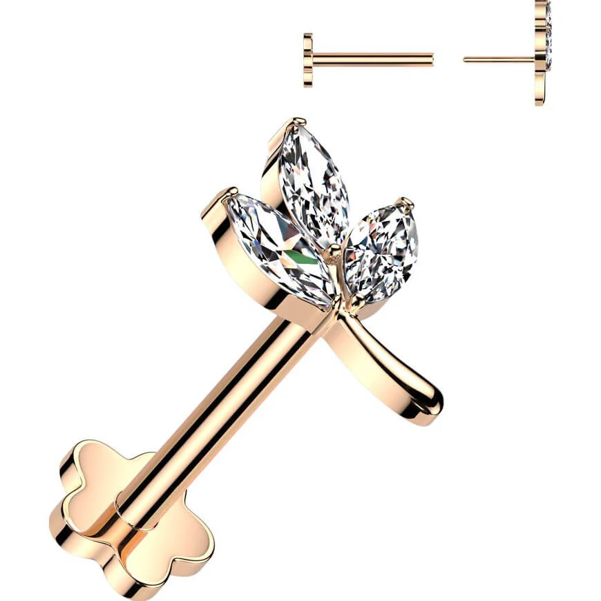 Titan Labret 3 Zirkonia Marquise Schliff Blatt Push-In - Image 4