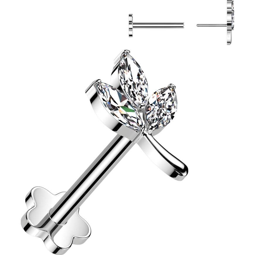 Titan Labret 3 Zirkonia Marquise Schliff Blatt Push-In - Image 5