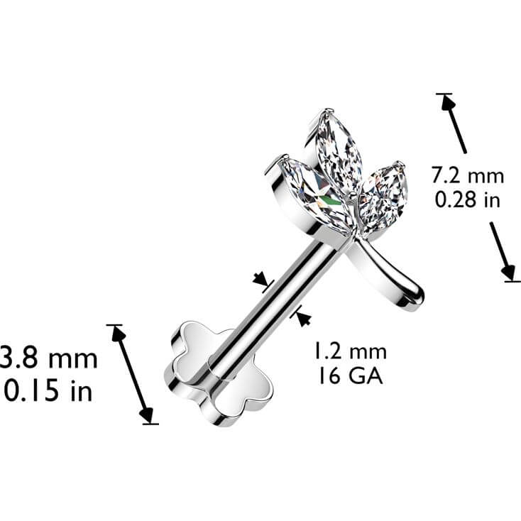 Titan Labret 3 Zirkonia Marquise Schliff Blatt Push-In - Image 6