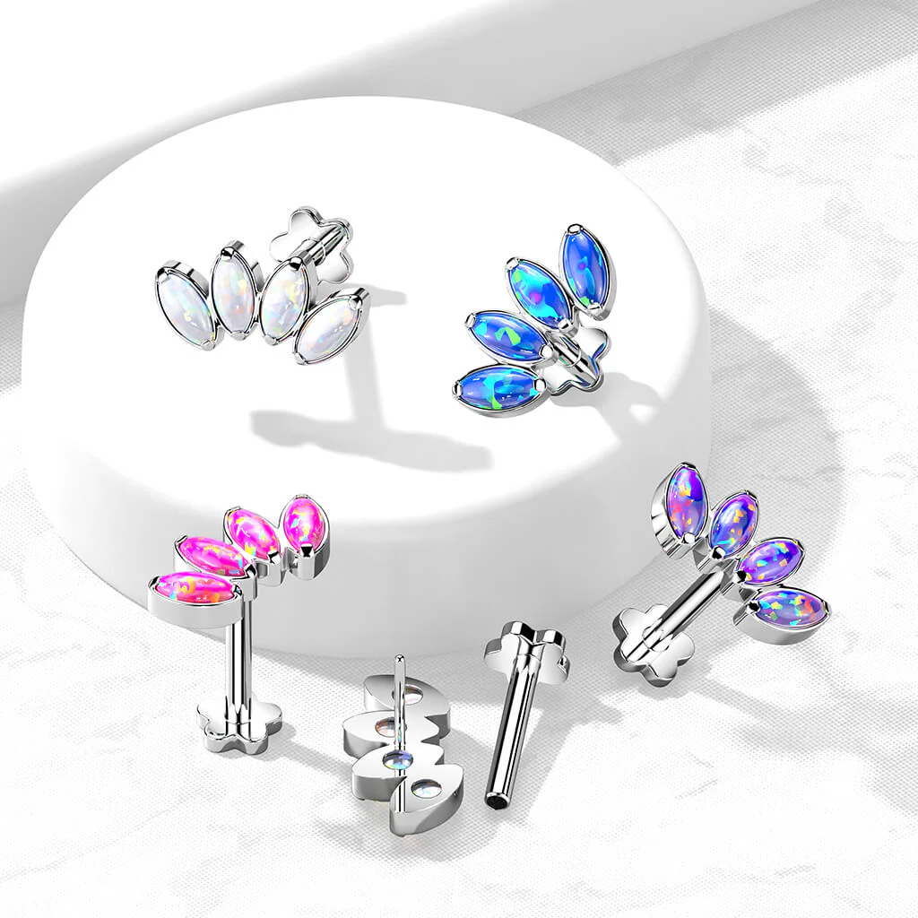 Titan Labret Marquise Schliff Opal Blumen Base Push-In - Image 5