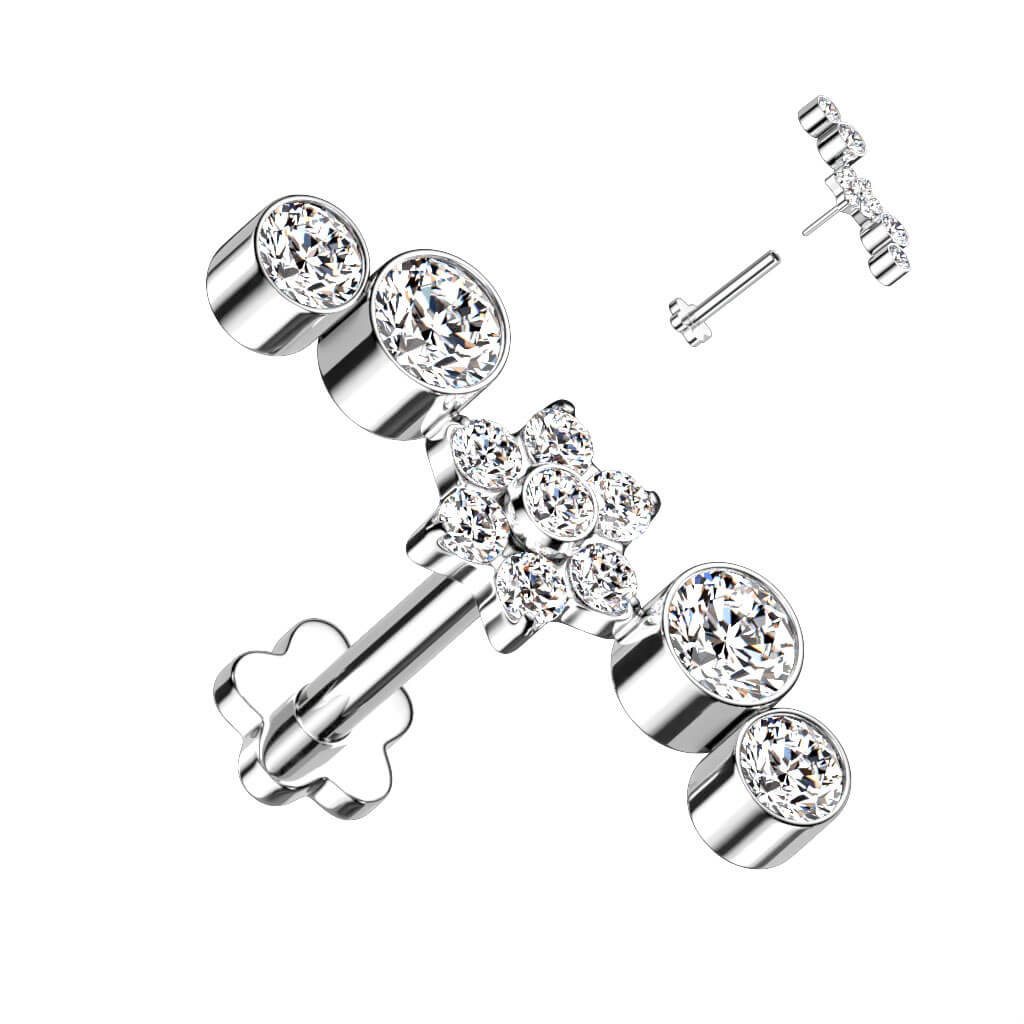 Titan Labret Blume Zirkonia Blumen Base Push-In - Image 2