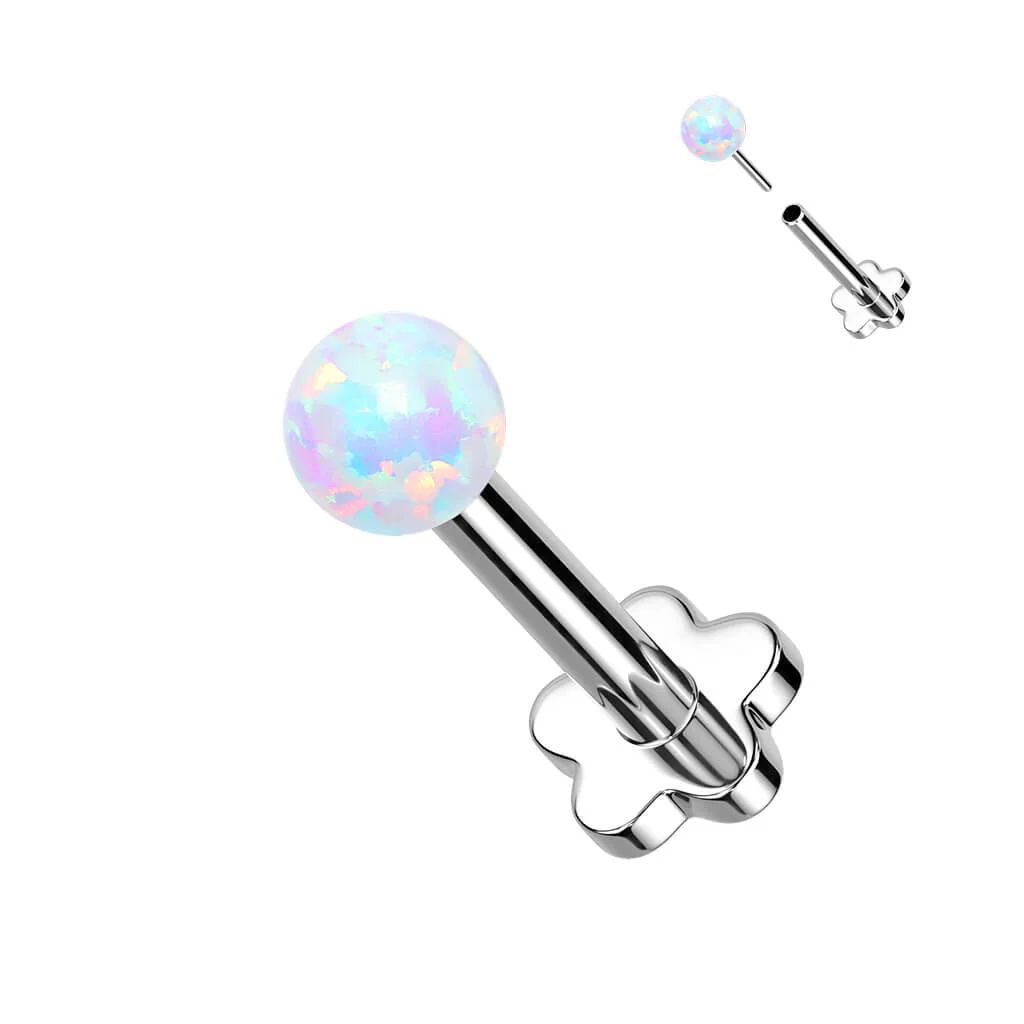 Titan Labret Kugel Opal Blumen Base Silber Push-In - Image 3