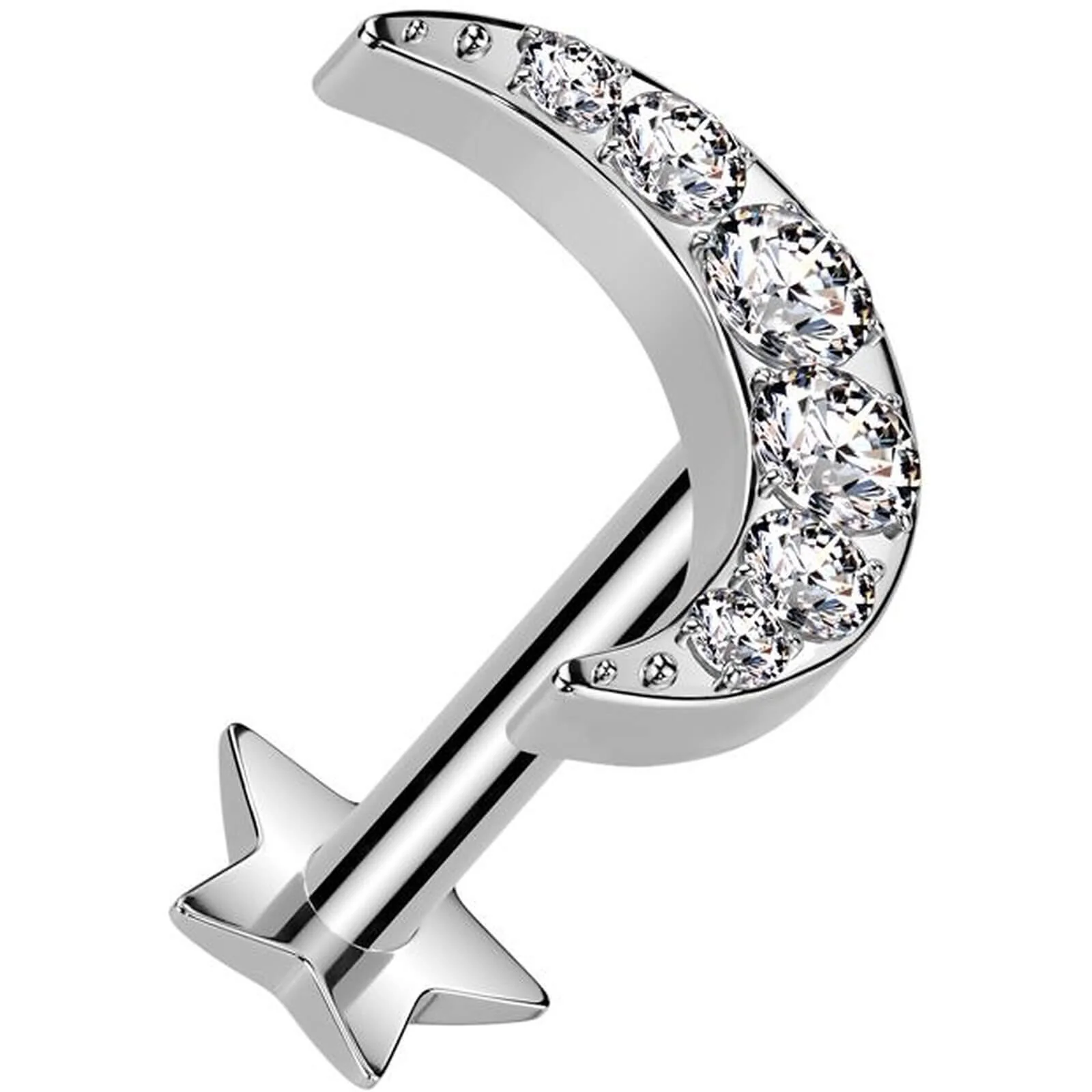 Titan Labret Zirkonia Mond Stern Base Push-In