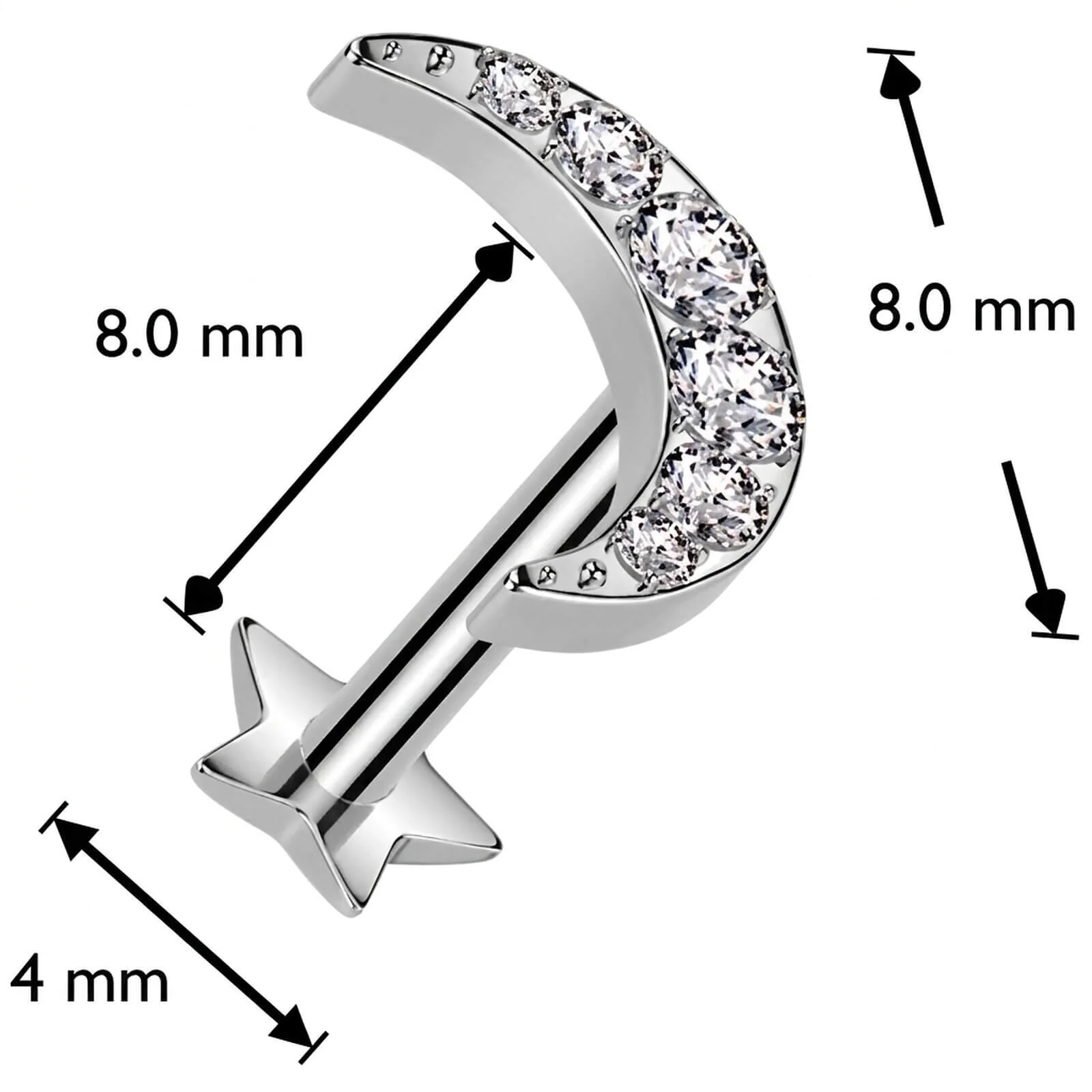 Titan Labret Zirkonia Mond Stern Base Push-In - Image 4