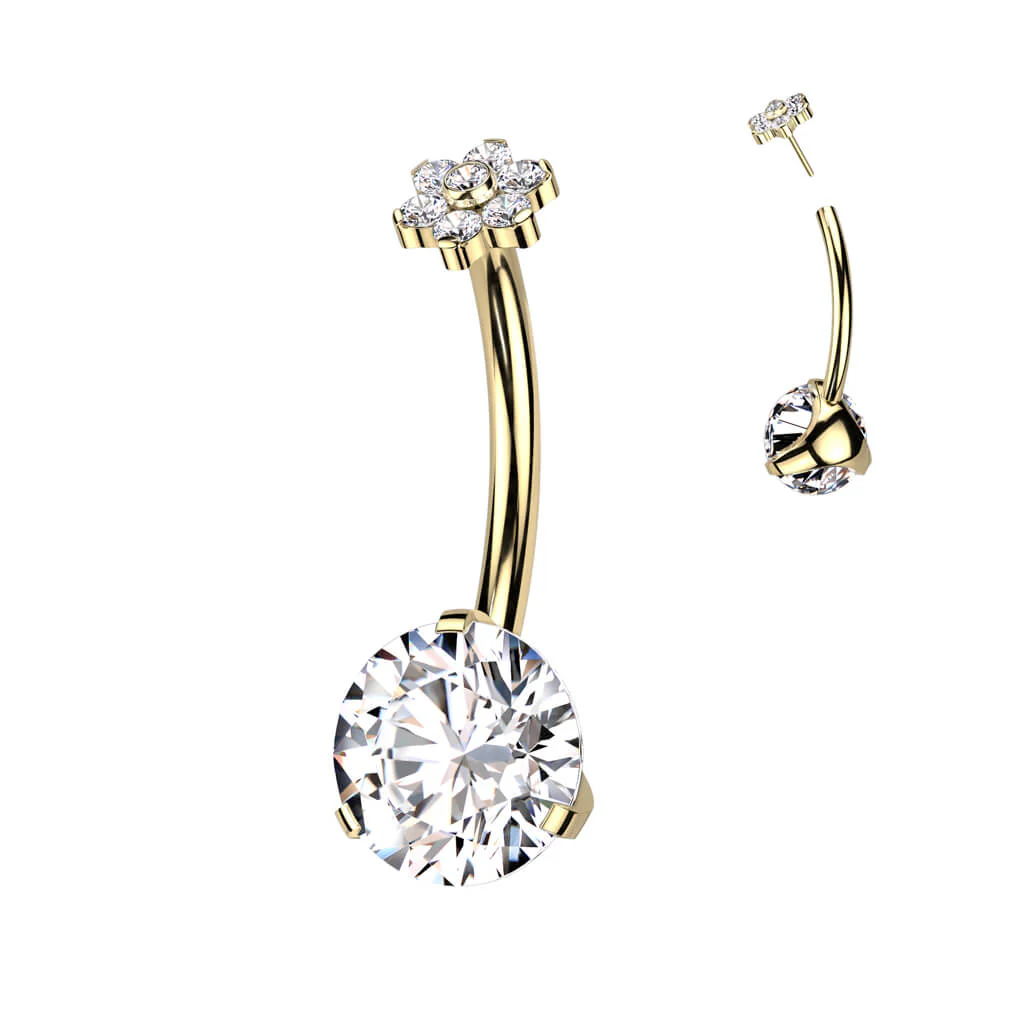 Titan Bauchnabelpiercing Blume Zirkonia Push-In - Image 3