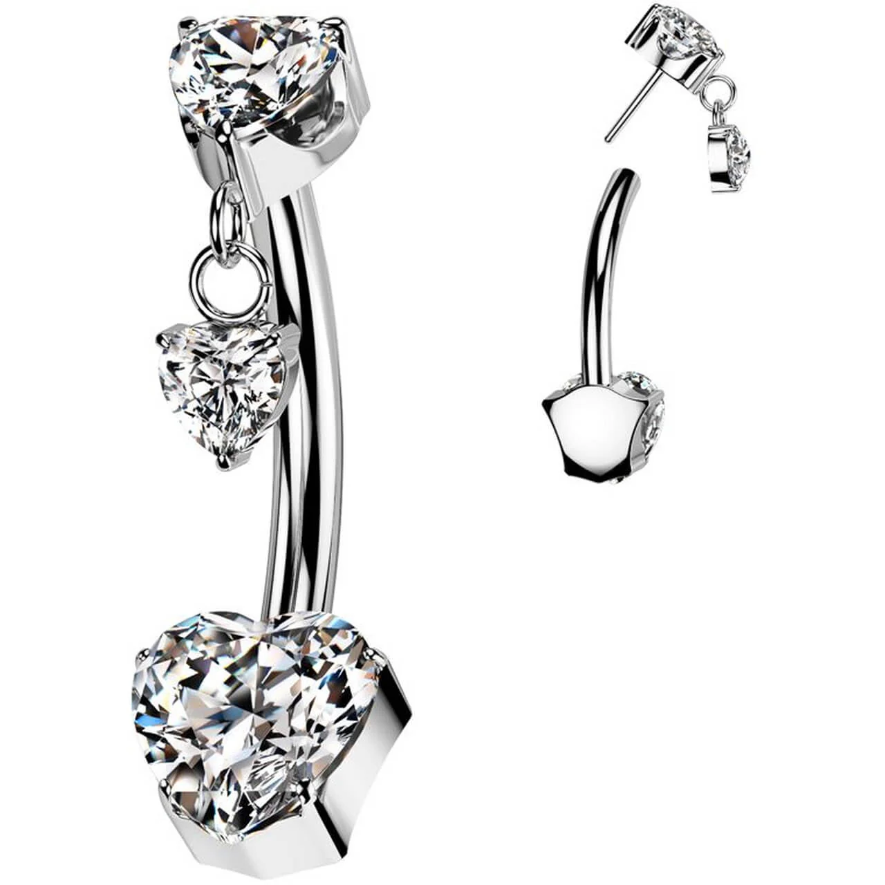 Titan Bauchnabelpiercing Herz Zirkonia Anhänger Push-In - Image 3