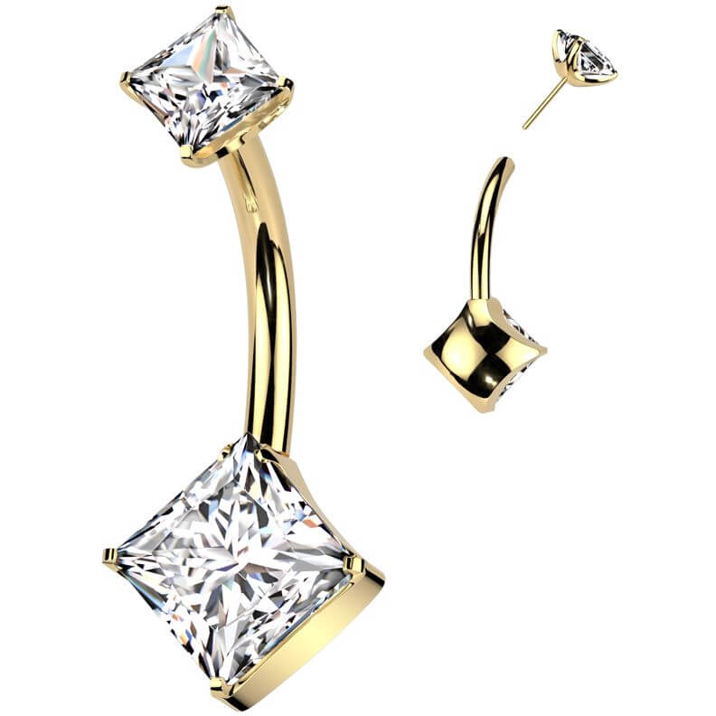 Titan Bauchnabelpiercing Doppelt quadratischer Zirkonia Push-In - Image 2