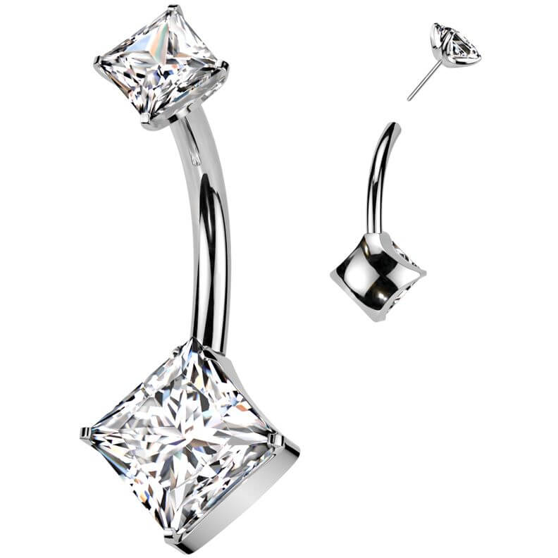 Titan Bauchnabelpiercing Doppelt quadratischer Zirkonia Push-In - Image 3