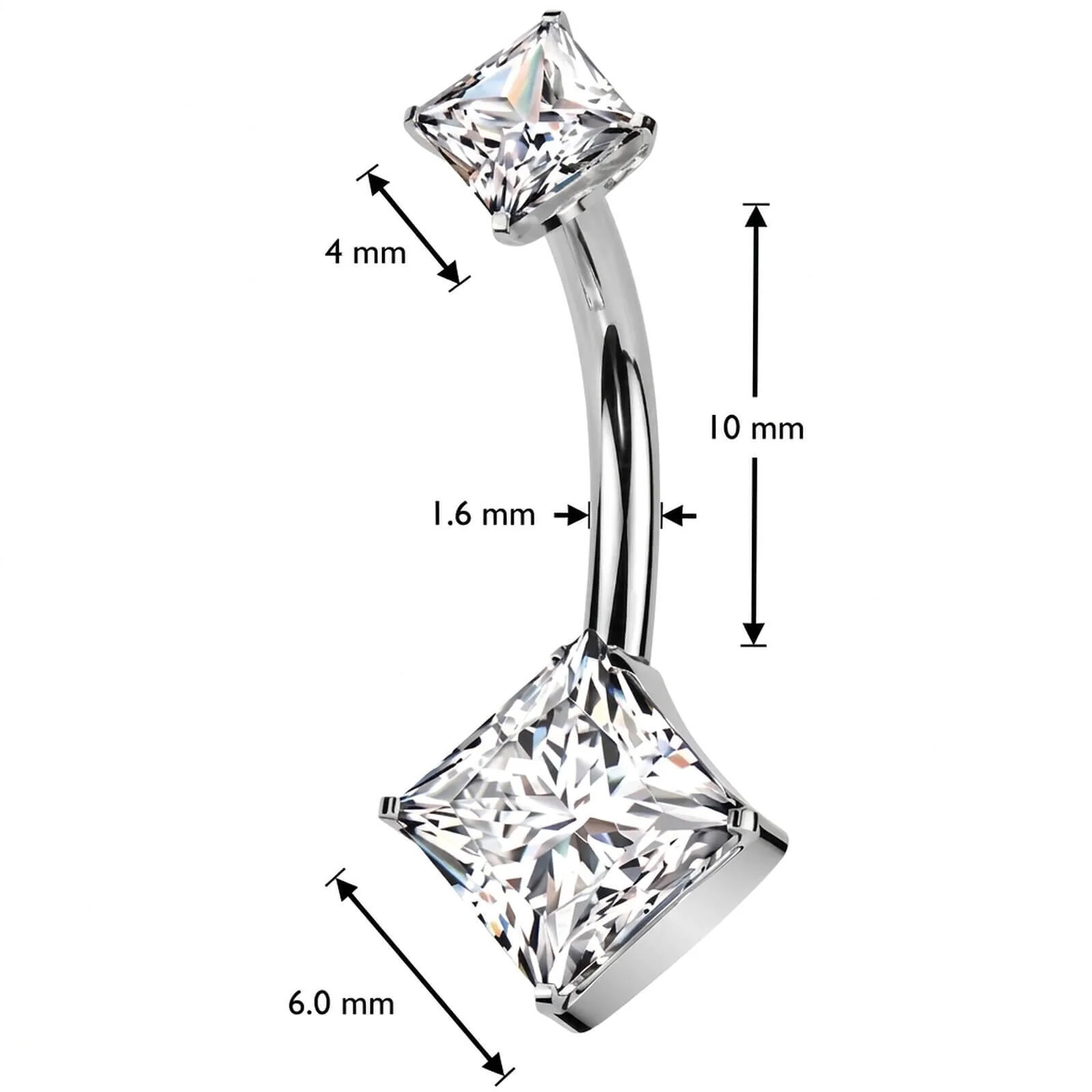 Titan Bauchnabelpiercing Doppelt quadratischer Zirkonia Push-In - Image 4