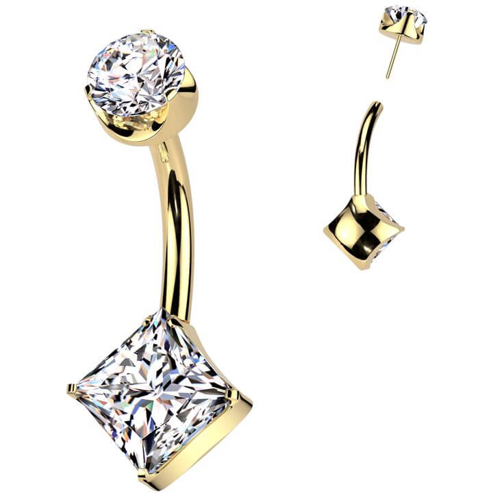 Titan Bauchnabelpiercing rund Zirkonia Viereck Zirkonia Push-In - Image 2