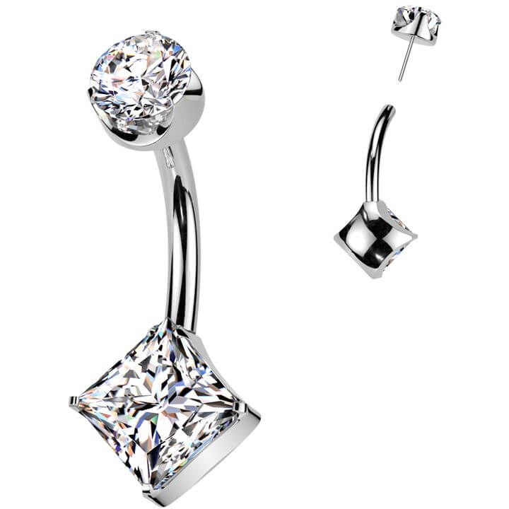 Titan Bauchnabelpiercing rund Zirkonia Viereck Zirkonia Push-In - Image 3