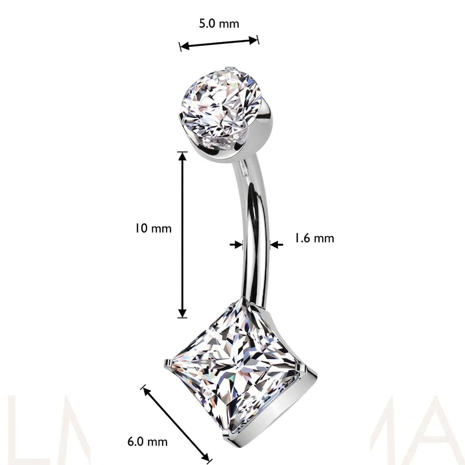 Titan Bauchnabelpiercing rund Zirkonia Viereck Zirkonia Push-In - Image 4
